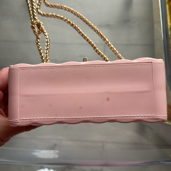 Quilted Pink Jelly Purse with Gold Chain Strap - Picture 6 of 12